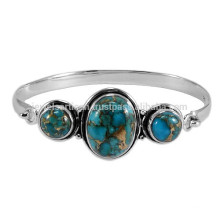 Wunderschöne blaue Kupfer-Türkis-Edelstein u. 925 Sterlingsilber-justierbares Armband für Partei